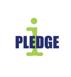 i pledge logo showing a large, light green, lower case letter i beneath a smaller, all-caps word "Pledge" in navy blue